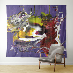 Tapete De Parede Abstrato Roxo com Redemoinhos de Fluido Vermelho e