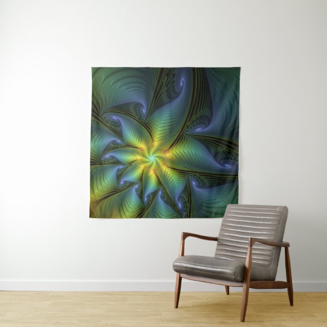 Tapete De Parede Abstrato Star, Ouro Verde brilhante Arte Fractal (In Situ)