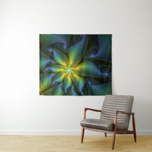 Tapete De Parede Abstrato Star, Ouro Verde brilhante Arte Fractal