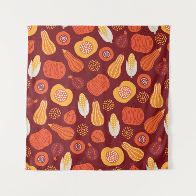 Tapete De Parede Ação de Graças Pumpkin Brown Seamless Pattern. (Frente)