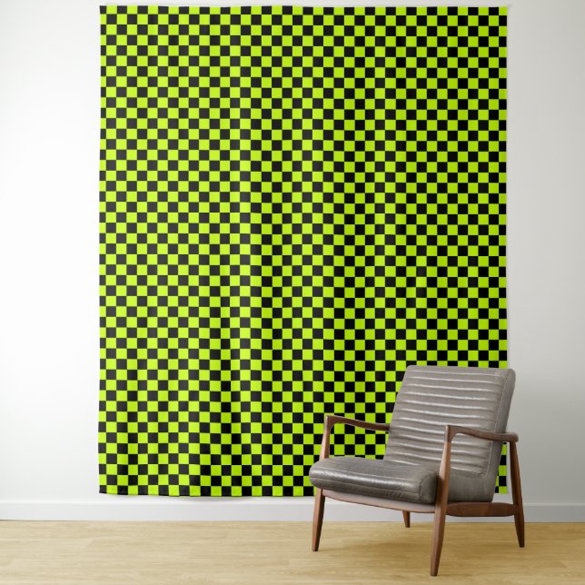 Tapete De Parede Acid green black checkerboard pattern (In Situ)