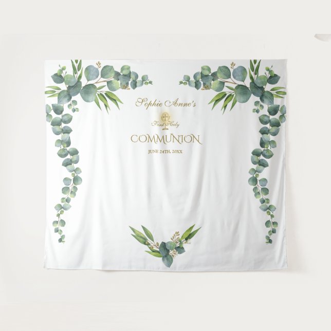 Tapete De Parede Adereço de Comunhão Santa Eucalipto Aguarela Luxuo (Frente (Horizontal))