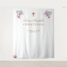 Tapete De Parede Adereço de foto de batismo em aquarela floral rosa