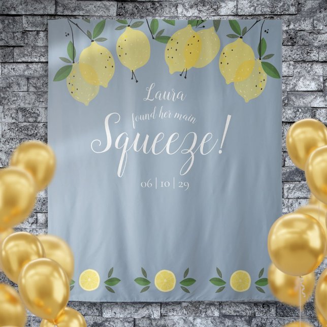 Tapete De Parede Adereço de Foto de Casamento de Limões Main Squeez (Main Squeeze Lemons Bridal Shower Blue Photo Prop Tapestry)