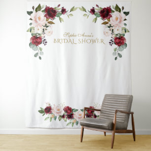 Tapete De Parede Adereço de Foto de Chuveiro de Noiva Floral Rosa B