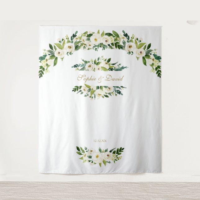 Tapete De Parede Adereços de casamento com flores brancas delicadas (Frente)