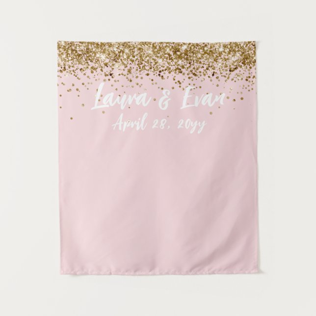 Tapete De Parede Adesivo de casamento personalizado dourado e branc (Frente)