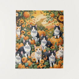 Tapete De Parede Adoráveis Gatos E Abóboras Na Estação De Queda