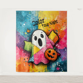 Tapete De Parede Adorável Fantasma de Patchwork Arte Colorida de re