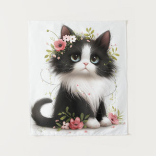 Tapete De Parede Adorável Tuxedo Kitten com Travesseiro decorativo