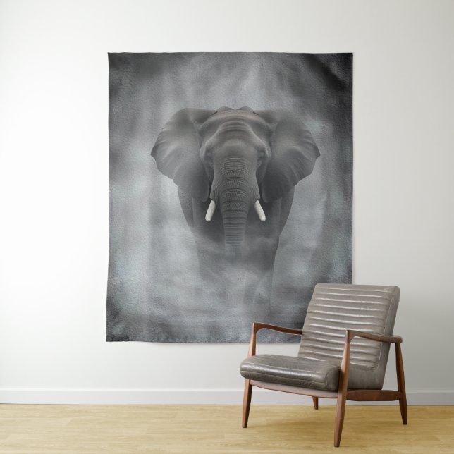 Tapete De Parede African Elephant in Misty Fog Serene Impasto (In Situ)