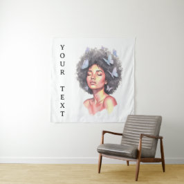 Tapete De Parede Afro Beauty with Butterflies – Watercolor Portrait