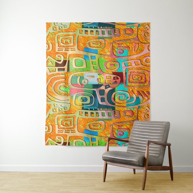 Tapete De Parede Afrocentric Geometric in Bold Orange & Chrome –  (Criador carregado)