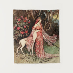 Tapete De Parede Aguarela do Victorian da mulher com cervos