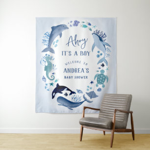 Tapete De Parede Ahoy é um menino sob o Chá de fraldas azul do mar
