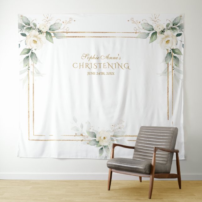 Tapete De Parede Airy Greenery White Flowers Foto Prop Christening (In Situ (Horizontal))