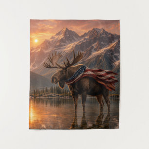 Tapete De Parede Alce Patriótico Cape com Bandeira Americana no Lag