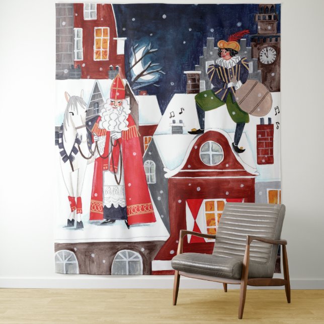 Tapete De Parede Aldeia Noturna de Sinterklaas Parede de Feriado Ho (In Situ)