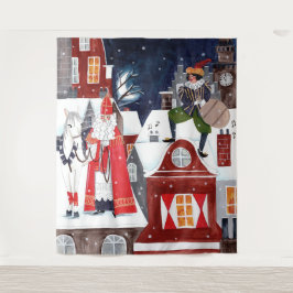 Tapete De Parede Aldeia Noturna de Sinterklaas Parede de Feriado Ho