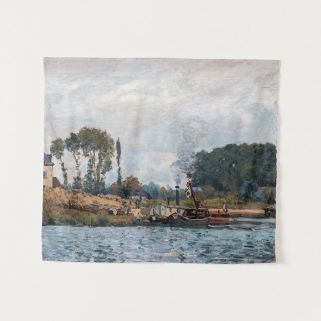 Tapete De Parede Alfred Sisley - Barcos no Bloqueio em Bougal (Frente (Horizontal))