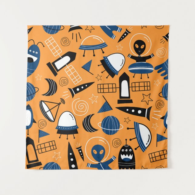 Tapete De Parede Alienígena de OVNI, naves espaciais, padrão infant (Frente)