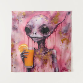 Tapete De Parede Alienígena Rosa Com Sumo Laranja