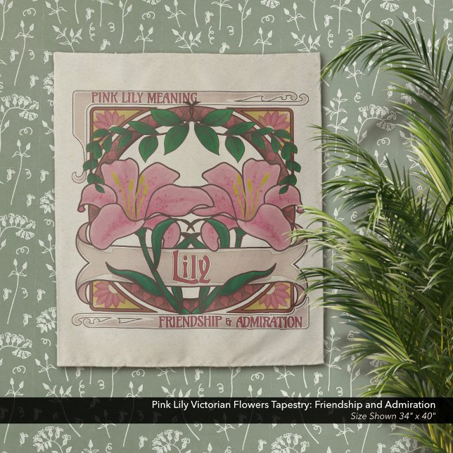 Tapete De Parede Almiração de Amizade Flores Victorianas Rosa (Pink Lily Victorian Flowers Tapestry: Friendship and Admiration–Antique White Background)