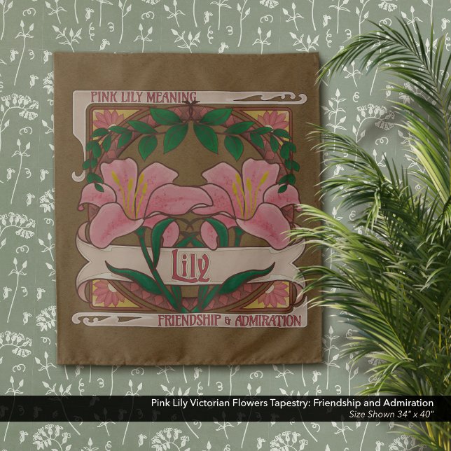 Tapete De Parede Almiração de Amizade Flores Victorianas Rosa (Pink Lily Victorian Flowers Tapestry: Friendship and Admiration–Dark Floral Aesthetic)