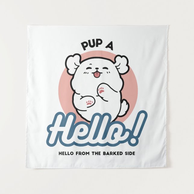 Tapete De Parede Alô! - Design de Cartoon Feliz de Cachorro Branco (Frente)