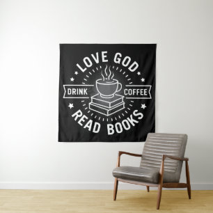 Tapete De Parede Ame Deus Beba Café Leia Livros Amantes Vintage