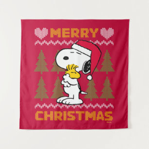 Tapete De Parede Amendoins   Snoopy & Woodstock Santa Claus Hug