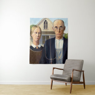 Tapete De Parede American Gothic Classic Painting Grant Wood