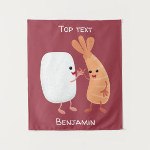 Tapete De Parede Amigos camarão de arroz de sushi fofo desenho anim