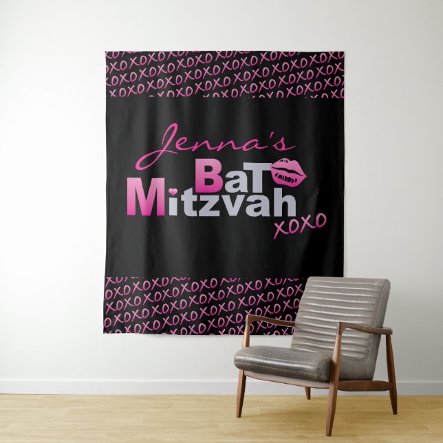 Tapete De Parede AMOR E BEIJOS PINK Bat Mitzvah Foto-Op Plano (In Situ)