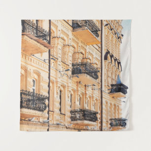 Tapete De Parede An old yellow house with wrought-iron balconies. f