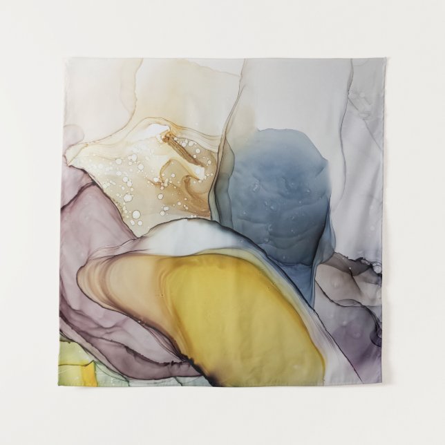 Tapete De Parede Anéis de álcool, tom amarelo, abstrato. (Frente)