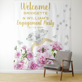 Tapete De Parede Anel de Noivado com Rosas Rosas e Pérolas