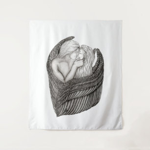 Tapete De Parede Angels Kissing, Design preto e branco