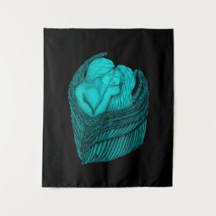 Tapete De Parede Angels Kissing, Design preto e verde