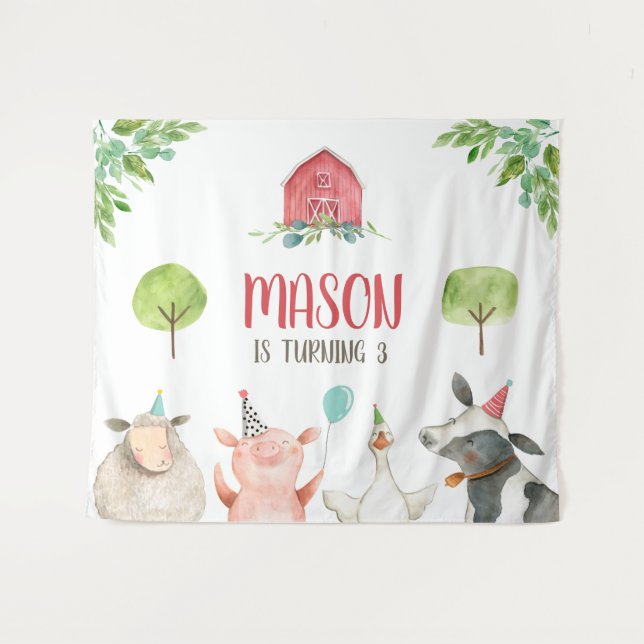 Tapete De Parede Animais da Fazenda Bandeira de Celeiro Menino Verm (Frente (Horizontal))