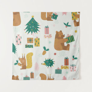 Tapete De Parede Animais da Floresta de Natal: Vintage Vibe