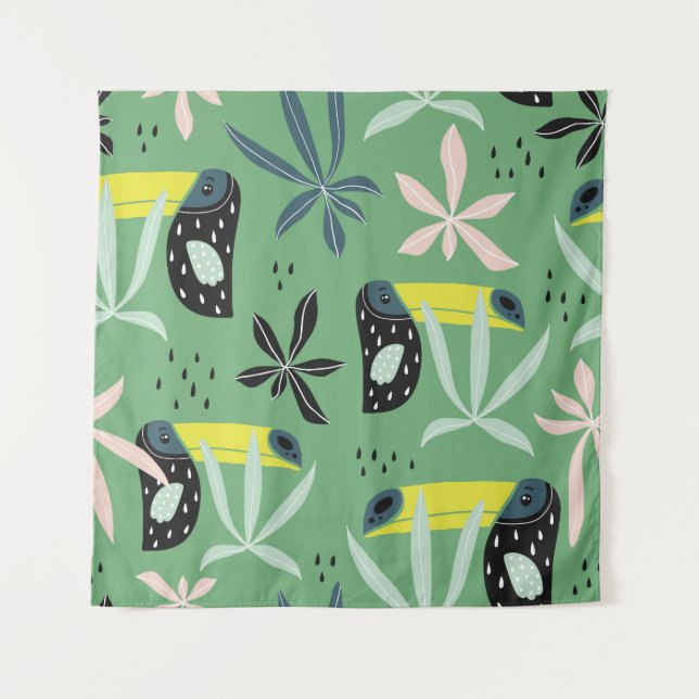 Tapete De Parede Animais da selva, elementos tropicais, sem costura (Frente)