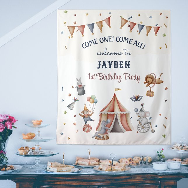 Tapete De Parede Animais Divertidos - Circus Parade Fundo do Aniver (Fun Animals Circus Parade Kids Birthday Backdrop)