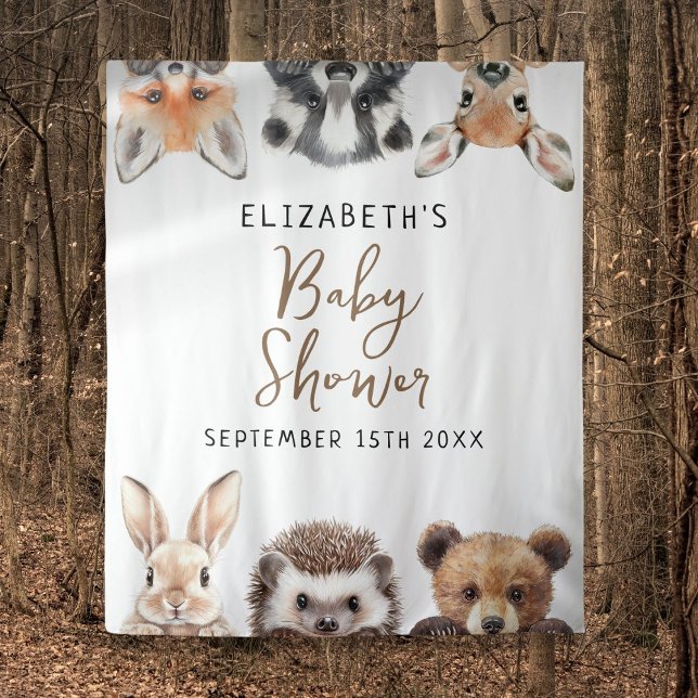 Tapete De Parede Animais Florestais em Aquarela Prop de Foto para C (Watercolor Woodland Animals Baby Shower Photo Prop Tapestry)