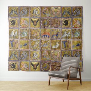 TAPETE DE PAREDE ANIMAIS MÉDIOS BESTIÁRIOS, FANTÁSTICOS, AZUL VE