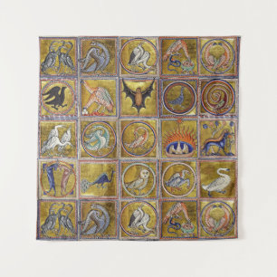 TAPETE DE PAREDE ANIMAIS MÉDIOS BESTIÁRIOS, FANTÁSTICOS, AZUL VE