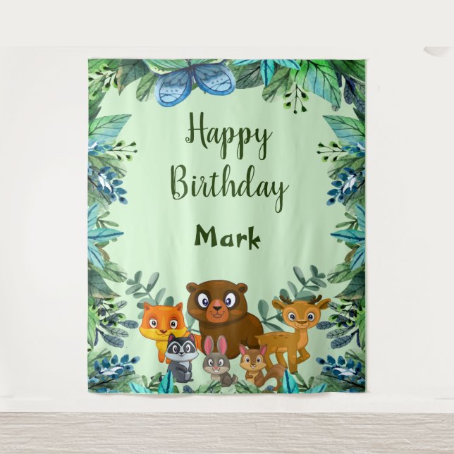 Tapete De Parede Animais Selvagens Floresta Verdejante Fundo (Frente)