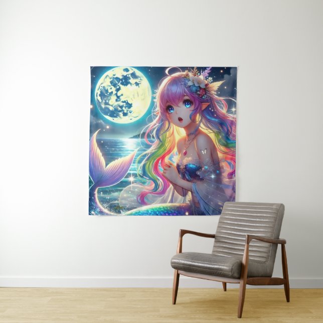 Tapete De Parede Anime Girl Singing Moonlight Pixie Rainbow Mermaid (In Situ)