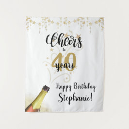 Tapete De Parede Aniversário CHEERS PARA # ANOS Dourado Fundo Negro