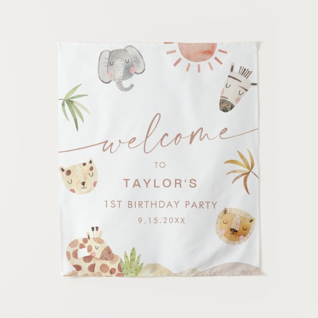 Tapete De Parede Aniversário da Selva SAFARI Boas-vindas (Frente)